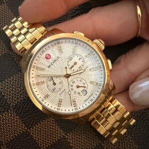 MICHELE UPTOWN Gold-Tone Diamond Chronograph with 28 diamonds- authentic
